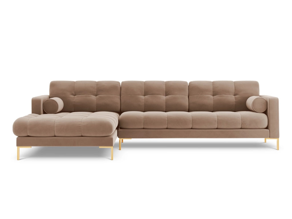 Cosmopolitan Design - Divano angolare sinistro "Bali" 5 posti in velluto beige 