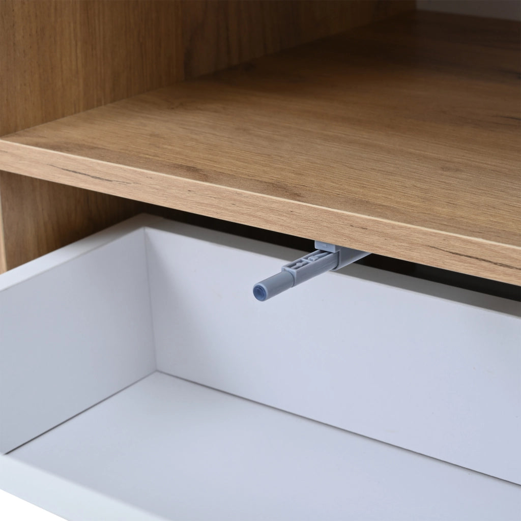 Mobile porta televisore 180 cm bianco e legno con luce regolabile e ampio spazio contenitivo