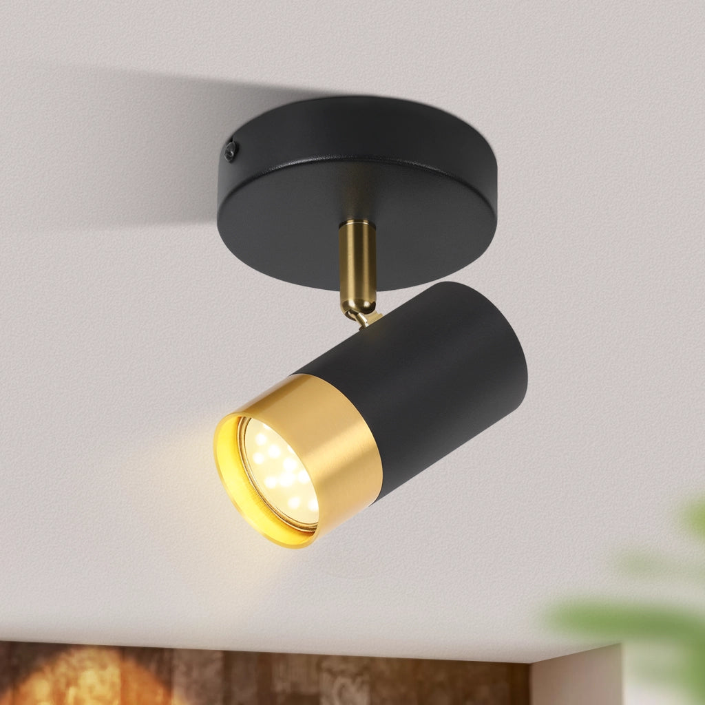 ZMH Faretto da soffitto 1 fiamma nero oro retro GU10 ruotabile 350° per soggiorno