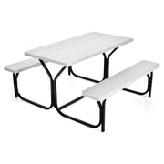 Set tavolo panca da picnic con telaio in metallo, Set da campeggio resistente alle intemperie 137x150x72cm Bianco-Tavoli e sedie da campeggio
