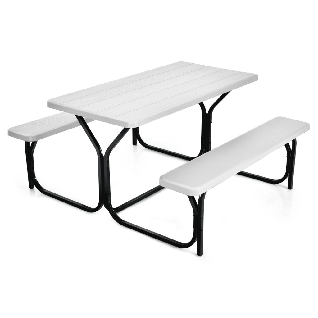 Set tavolo panca da picnic con telaio in metallo, Set da campeggio resistente alle intemperie 137x150x72cm Bianco-Tavoli e sedie da campeggio