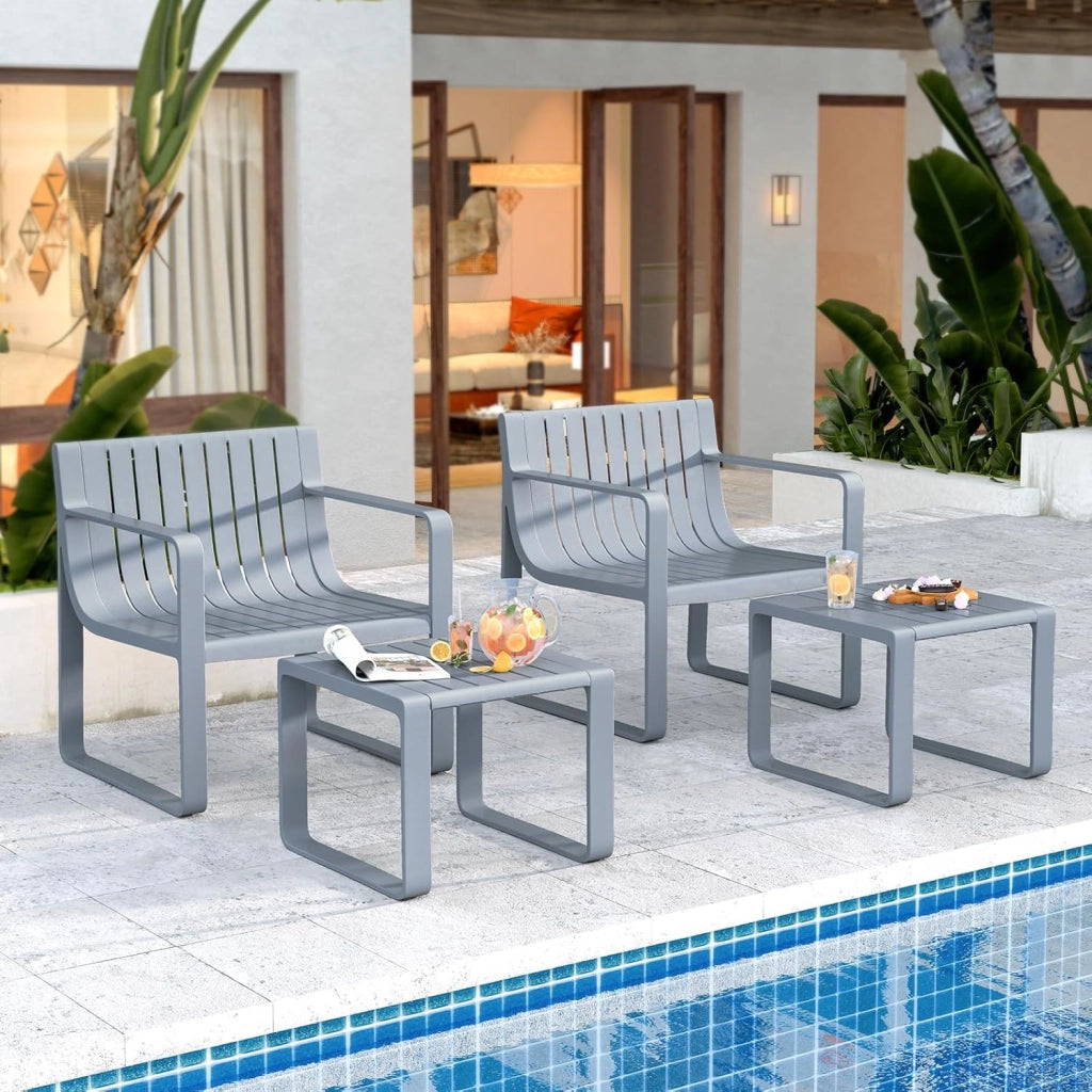 Set di Mobili da Giardino a 2 Pezzi, Poltrona e Tavolino da Giardino, Set da Bistro a Doghe per Patio, Sedia in PP e Tavolino da Caffè Quadrato, Portata 160 kg + 60 kg
