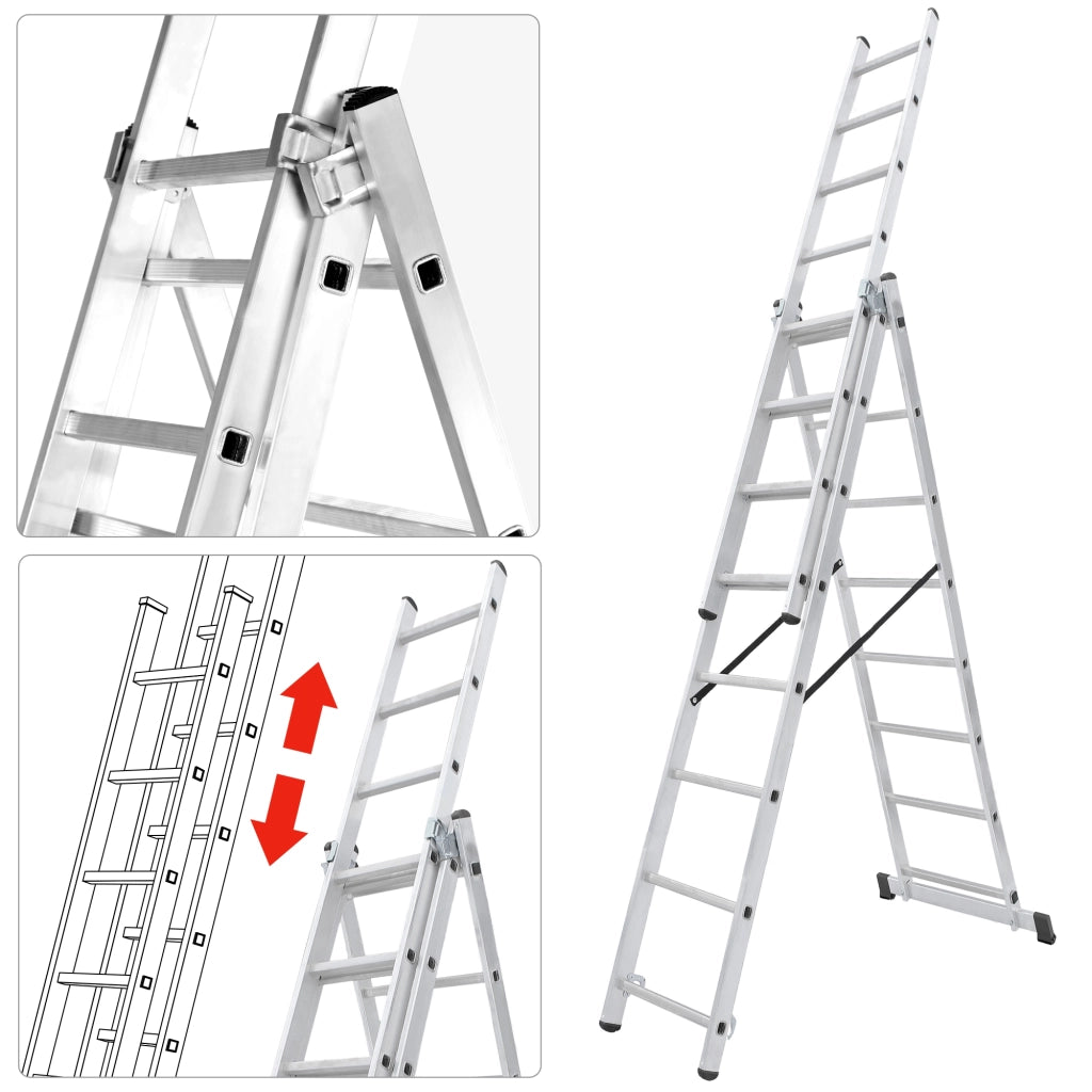 Scala universale in alluminio KADAX 3x7 pieghevole a doppia faccia, robusta + gancio