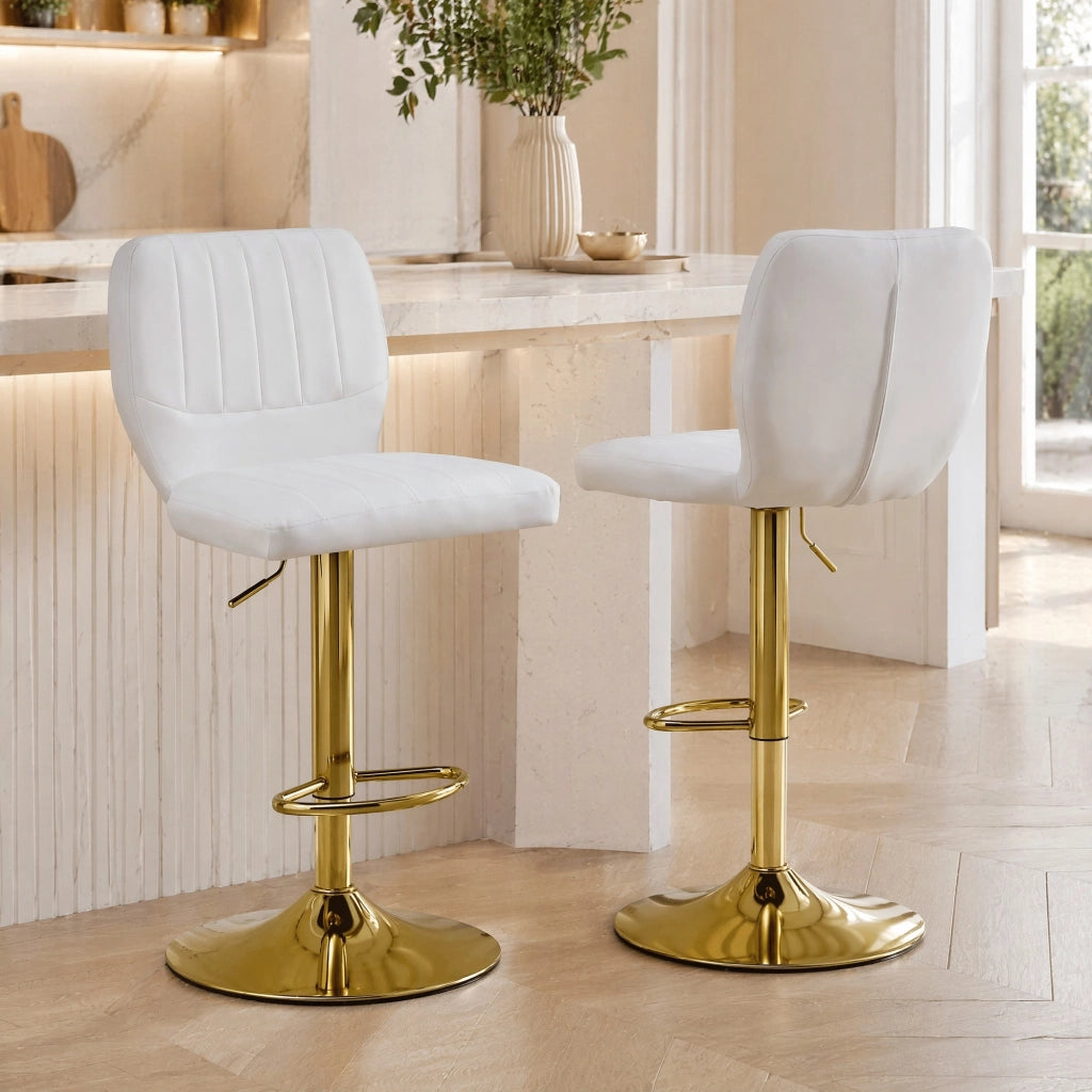 Sgabello da bar regolabile e girevole bianco oro