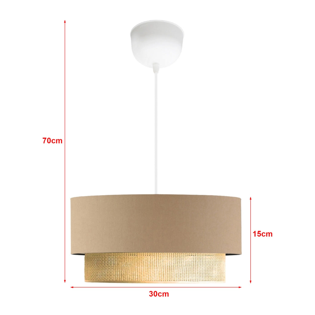Lampada a Sospensione 'Loughborough' Lampada da Soffitto con Paralume a Doppio Cilindro Lampadario con Abat-jour in Tessuto - Beige / Giallo - lux.pro