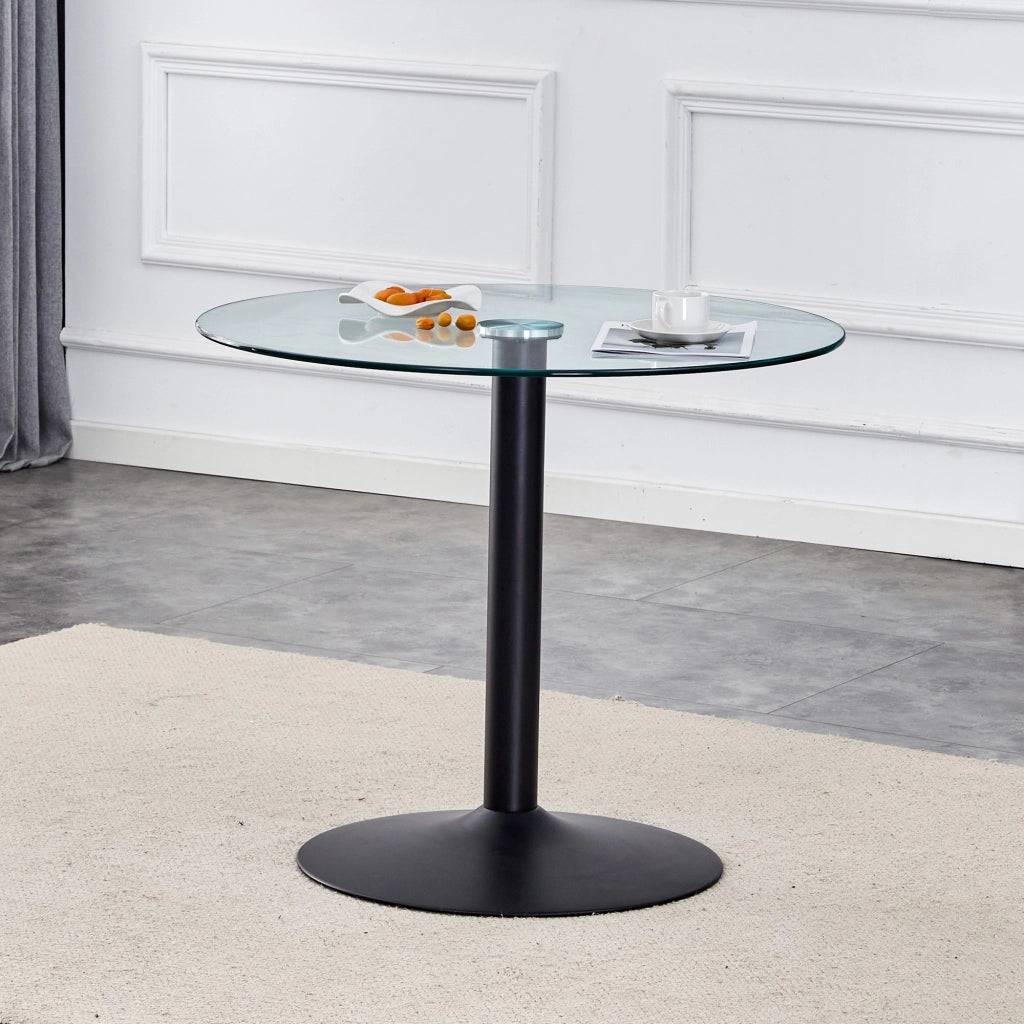 TAVOLO BAR Rotondo 85 cm in Vetro Trasparente e Metallo Nero