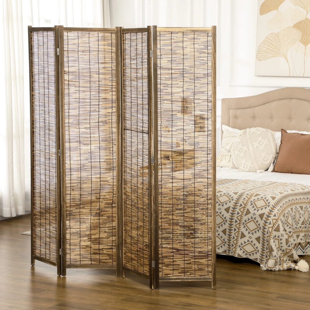 Paravento in Legno 4 Ante Pieghevole ¨C Zephmum ¨C Naturale 160x170 cm