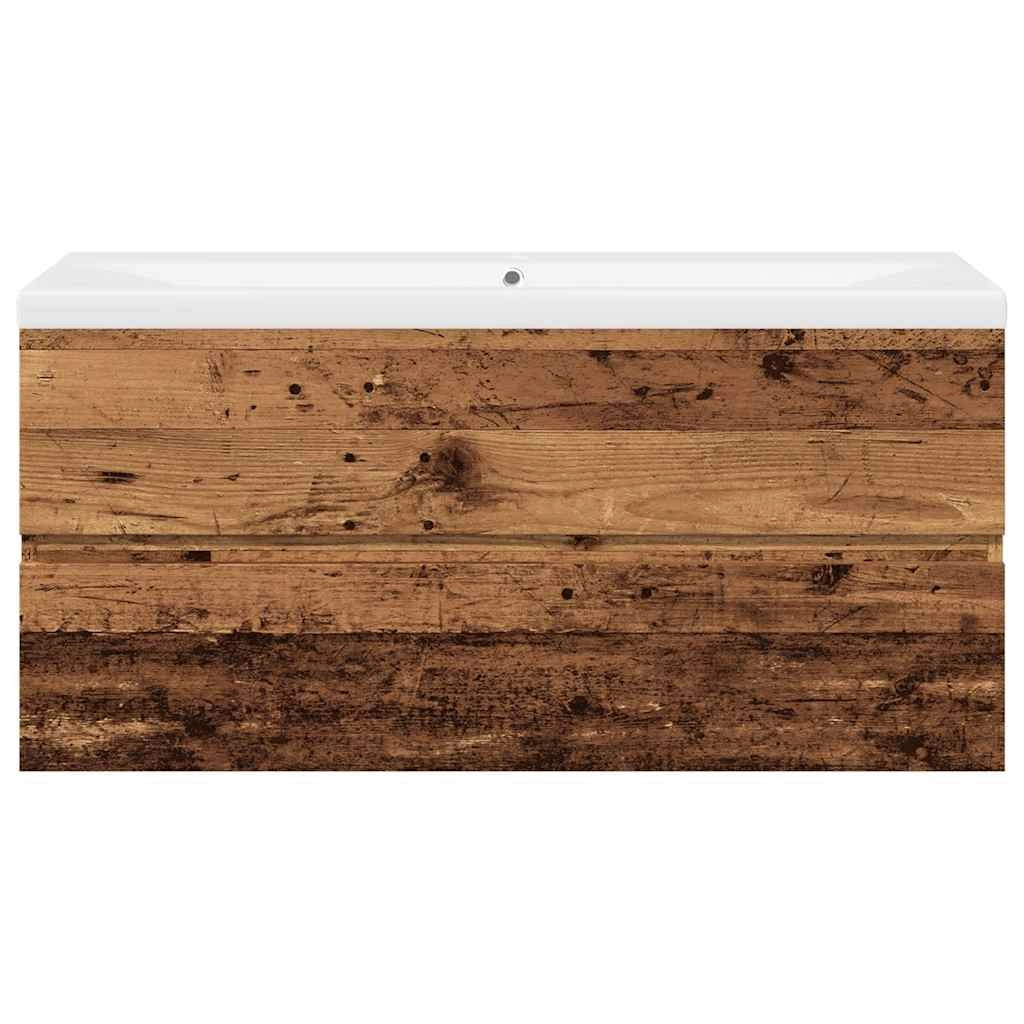 Mobile lavabo con vasca integrata contenitore a parete 100 x 38,5 x 45 cm legno ingegnerizzato finitura legno invecchiato 02_0055852