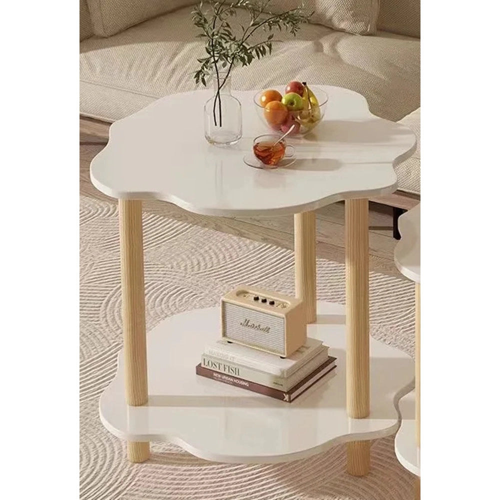 Trade Shop - Tavolino Con 2 Ripiani A Forma Di Nuvola Gambe In Legno Elegante Portaoggetti Soggiorno -