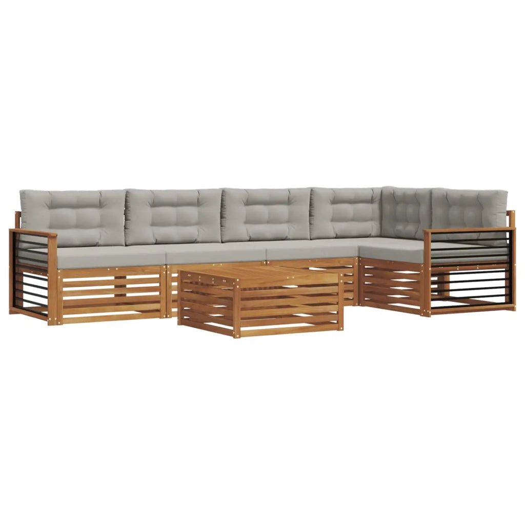 Set di divani da esterno 6 pcs Grigio Naturale e Chiaro