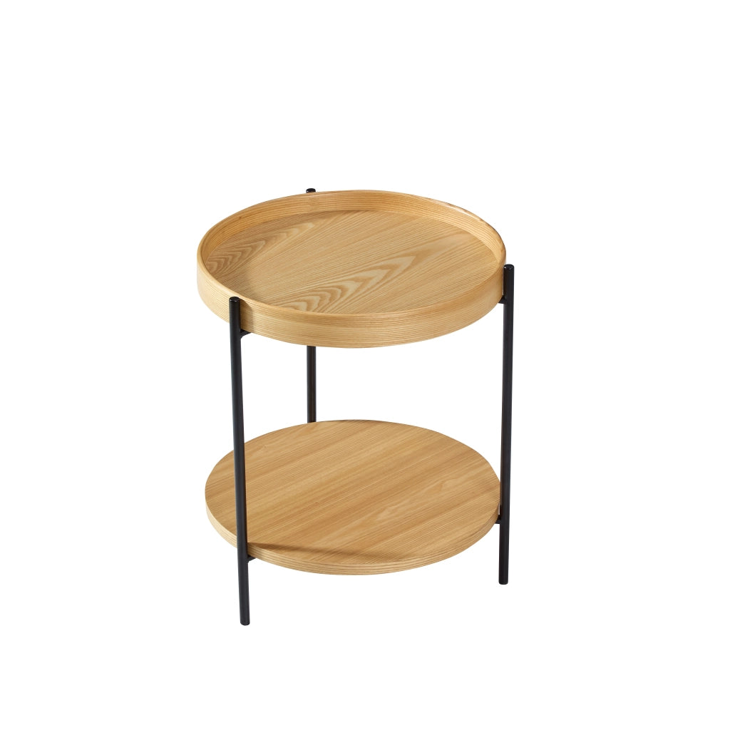TAVOLINO rotondo 2 pezzi Ø69x38 cm e Ø44x48 cm Legno massello e MDF Naturale