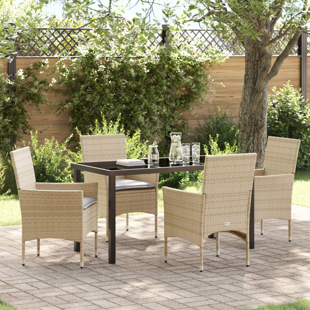 Set da Pranzo da Giardino da 5 Pezzi con Cuscini Beige Polyrattan