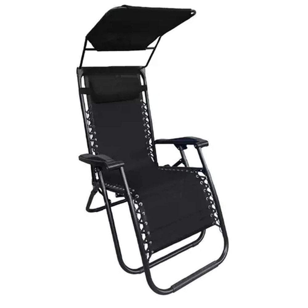 Trade Shop - Sedia Sdraio Con Parasole In Textilene Reclinabile Pieghevole Con Poggiatesta 483015 -