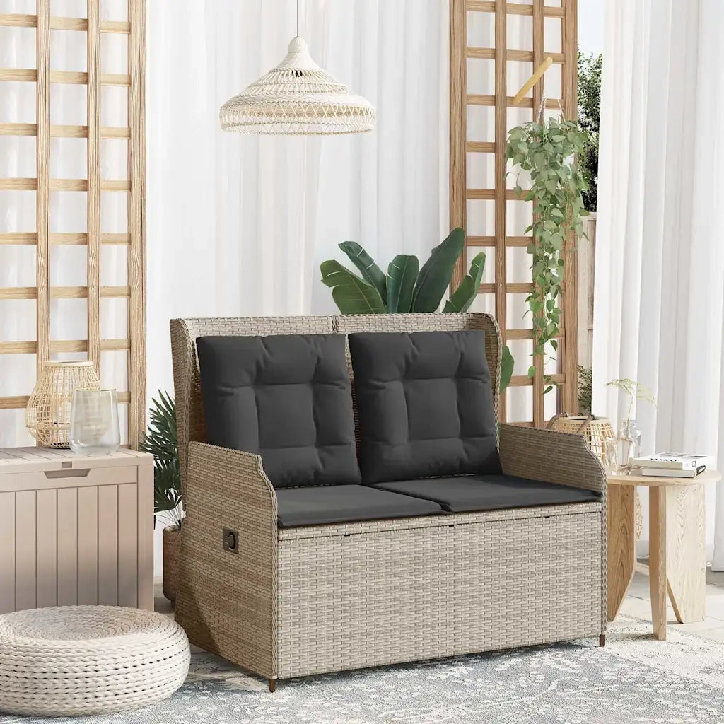 Panca Reclinabile Giardino con Cuscini Grigio Chiaro Polyrattan 368960