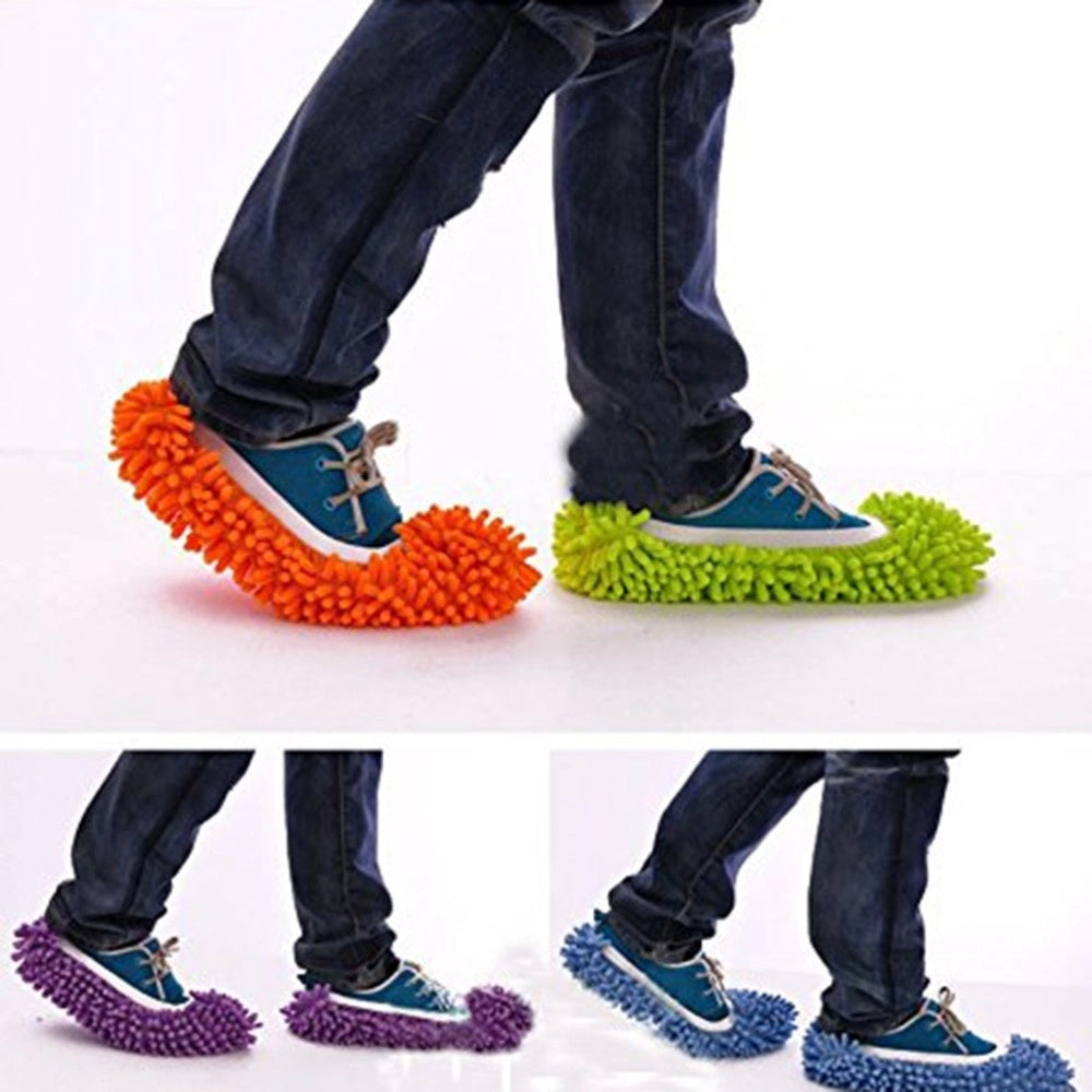 Trade Shop - 2 Pantofole Mop Pulisci Casa Pavimento In Microfibra Copriscarpa Cattura Polvere -