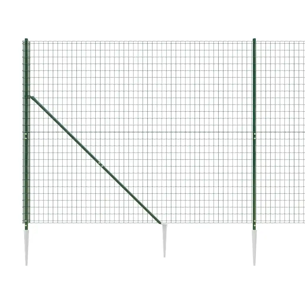 Recinzione da Giardino | Recinzione Metallica con Picchetti Ancoraggio Verde 1,6x25 m