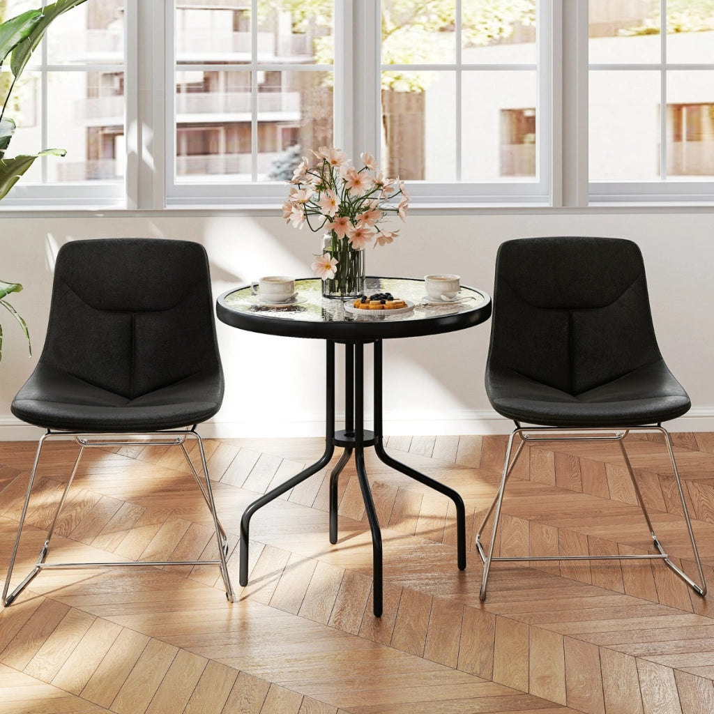 Tavolo da pranzo da patio 70 cm con piano in vetro temperato, Tavolo da bistro rotondo con struttura in metallo Nero-Tavoli da esterno