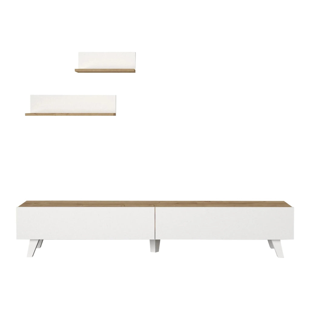 Mobile TV e 2 ripiani 180 x 31 x 33 cm effetto rovere bianco 03_0007889
