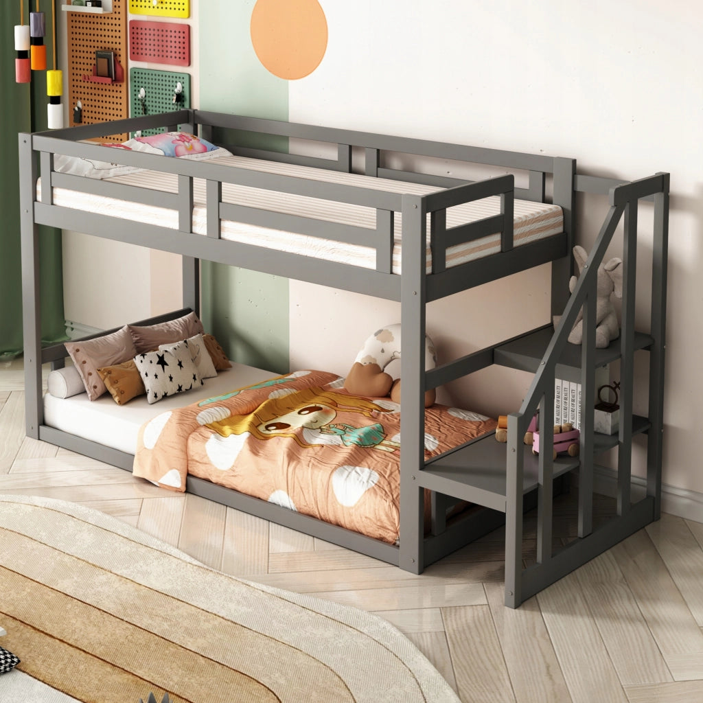 Letto a castello basso 90x200 - Xylo - Grigio senza materasso