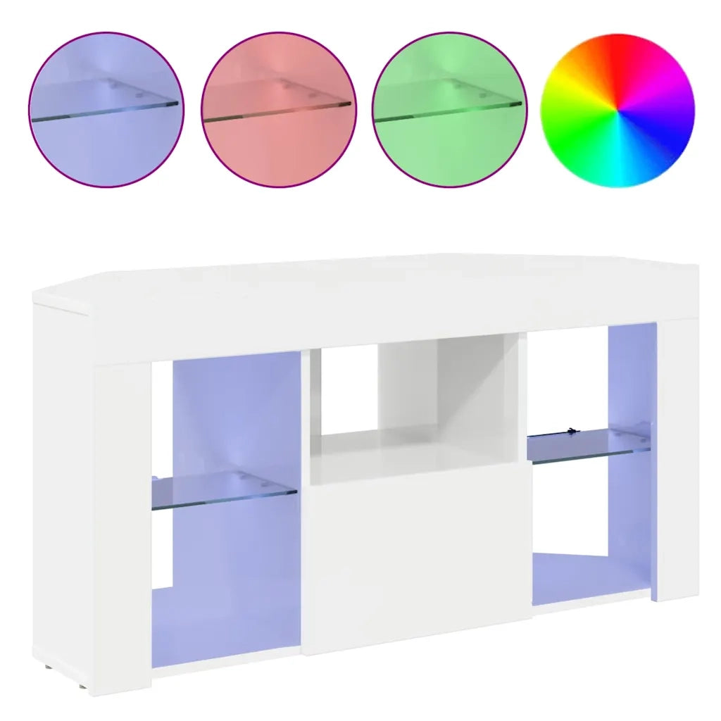 Mobile TV LED Angolare Bianco ad Alto Lucido 100 x 40 x 50 cm