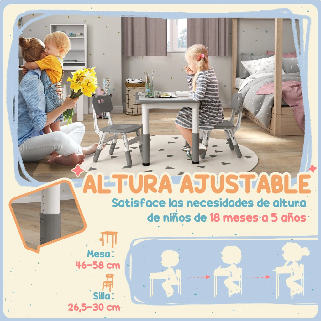 Tavolo e 2 Sedie per Bambini Regolabili in Altezza ¨C zephmum ¨C Legno e Metallo