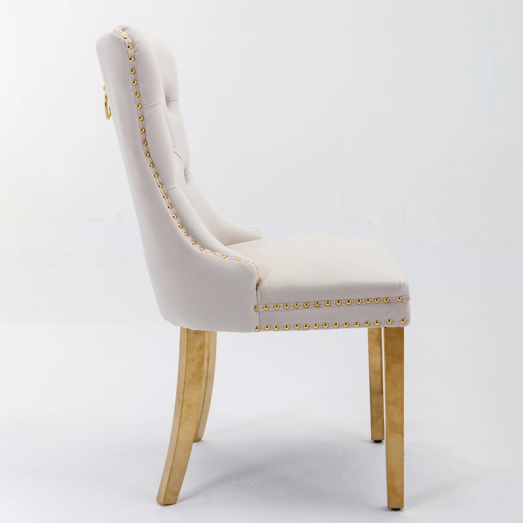 Sedie da Pranzo Imbottite in Velluto con Gambe Dorate ¨C MINIMAL ¨C Set 2 Pezzi, Beige e Oro