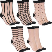 Sokke trasparenti con disegno a righe in nylon per donne