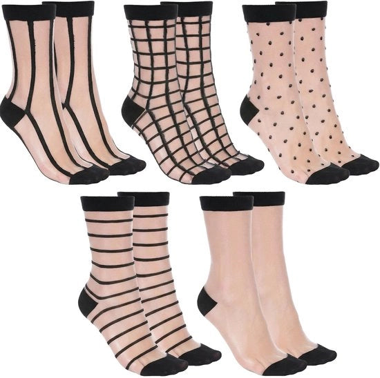 Sokke trasparenti con disegno a righe in nylon per donne