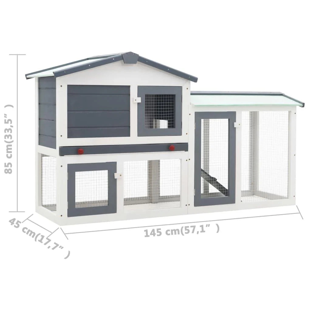 Grande conigliera da esterno 145 x 45 x 85 cm in legno grigio e bianco 02_0000604