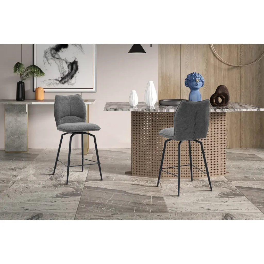 Sedia da bancone girevole CROFT - Tessuto grigio scuro - Piedi in metallo nero - Altezza 103 cm - Stile design/industriale
