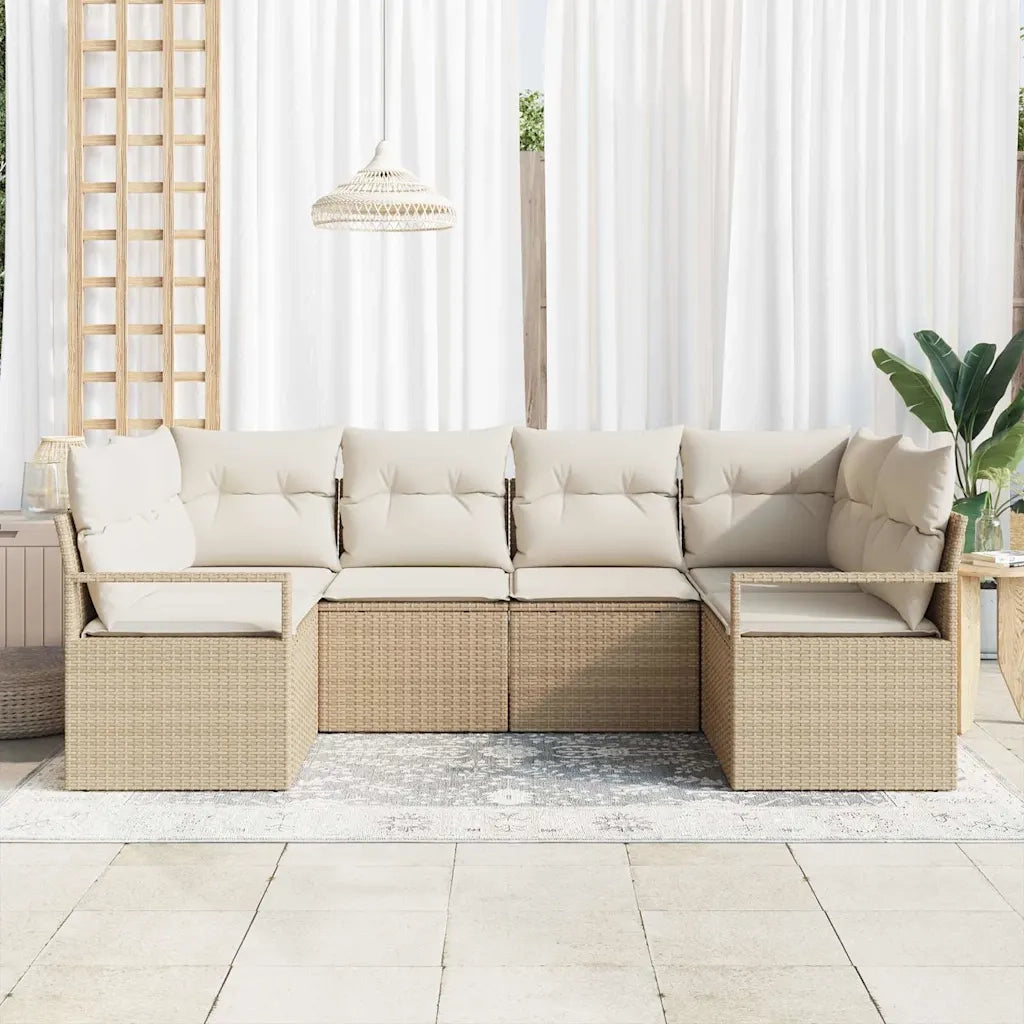 Set di divani con cuscino 6 pcs Beige polyrattan