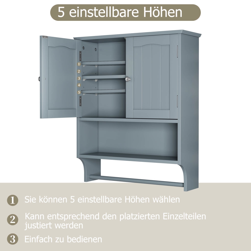ARMADIO BAGNO DA PARETE 56,8x19x70 cm MDF Grigio Chiaro con portasciugamani
