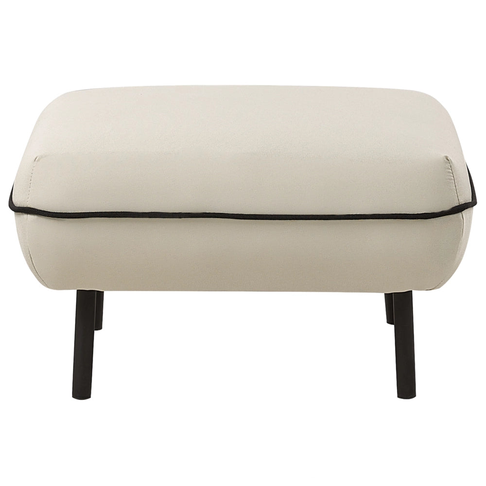 Divano a 3 posti con ottomana Tessuto beige chiaro Morbide gambe in metallo nodoso Bordi decorativi neri Stile arte decorativa retro glam