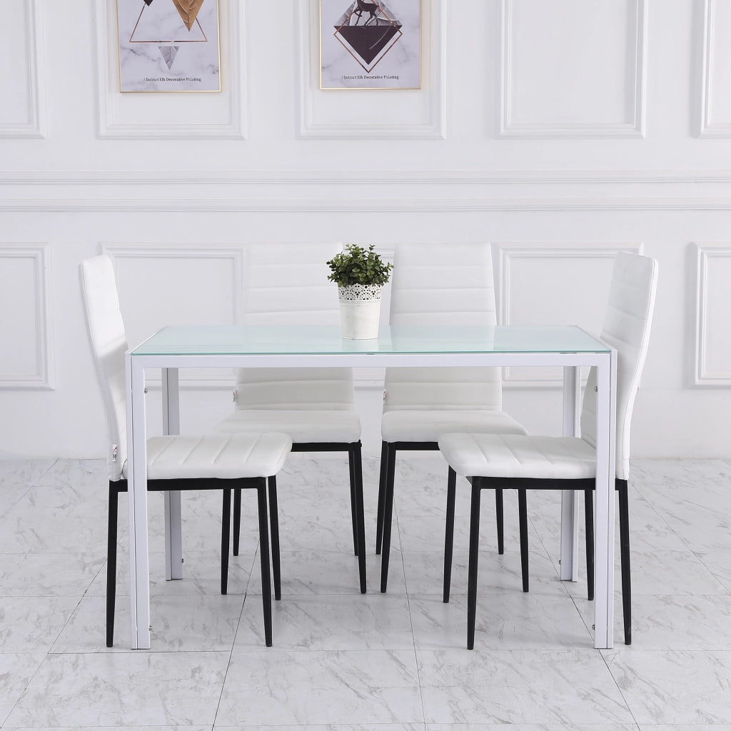 Set 4 Sedie da Pranzo Imbottite ¨C Zephmum ¨C Bianco Metallo 41x50x97 cm
