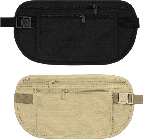 Rivestimento anti-furto, 2 pezzi, riem nascosta, tas sport, cintura regolabile, zaino impermeabile per cellulare, passaporto, contanti
