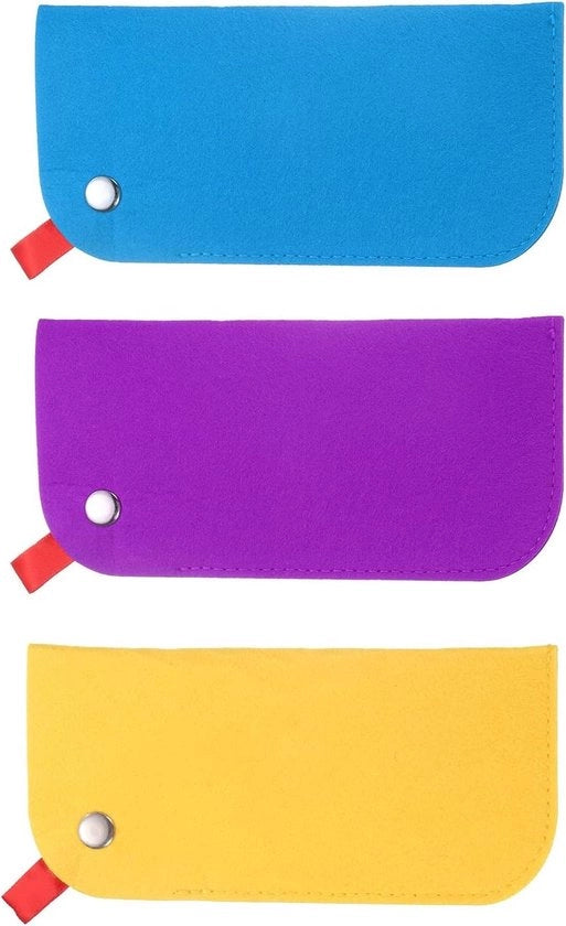 Set di 3 occhiali con custodia morbida in pelle - Blu, Giallo, Viola - Custodia occhiali