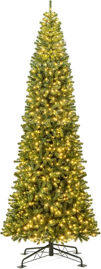 Albero di Natale Artificiale Pre-illuminato 360 cm con 2536 Rami in PVC, 1030 Luci LED Bianco Caldo, Albero di Natale da Interno ed Esterno, Connettore di Alimentazione Rapido