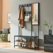 Stand Appendiabiti Napinerg con Specchio Panca e Scarpiera 185 x 98 x 34 cm - Nero [en.casa]