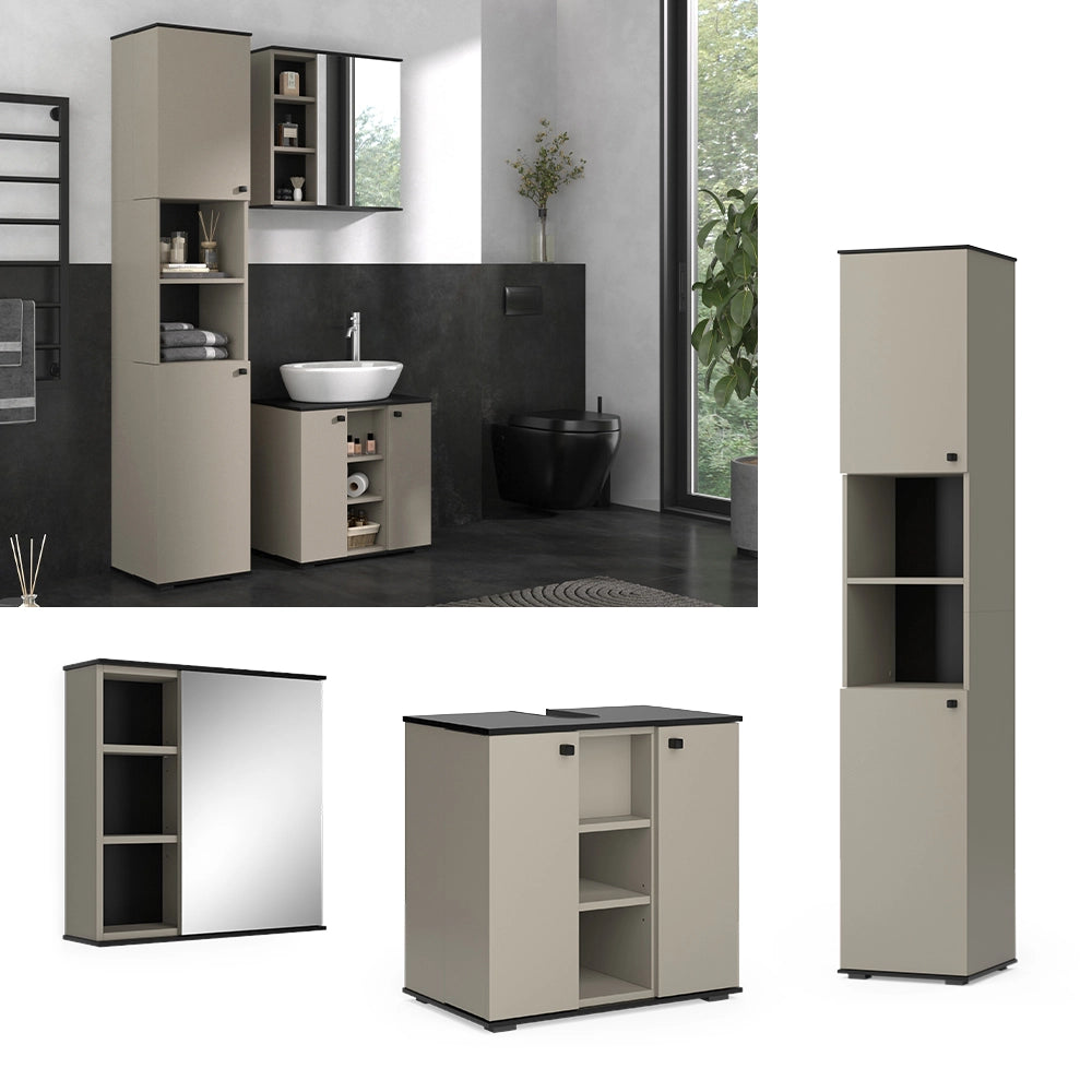 Vicco Set di mobili da bagno Grigio 3 parti, con colonna