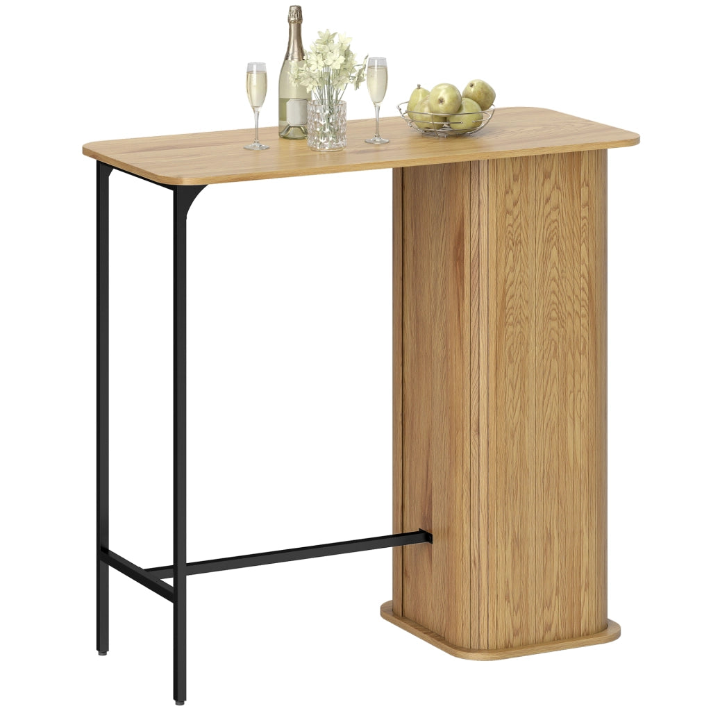 Tavolo Alto da Bar ¨C Xylo ¨C con 3 Ripiani Salvaspazio, Gambe in Metallo, Legno Naturale 112x50x106cm