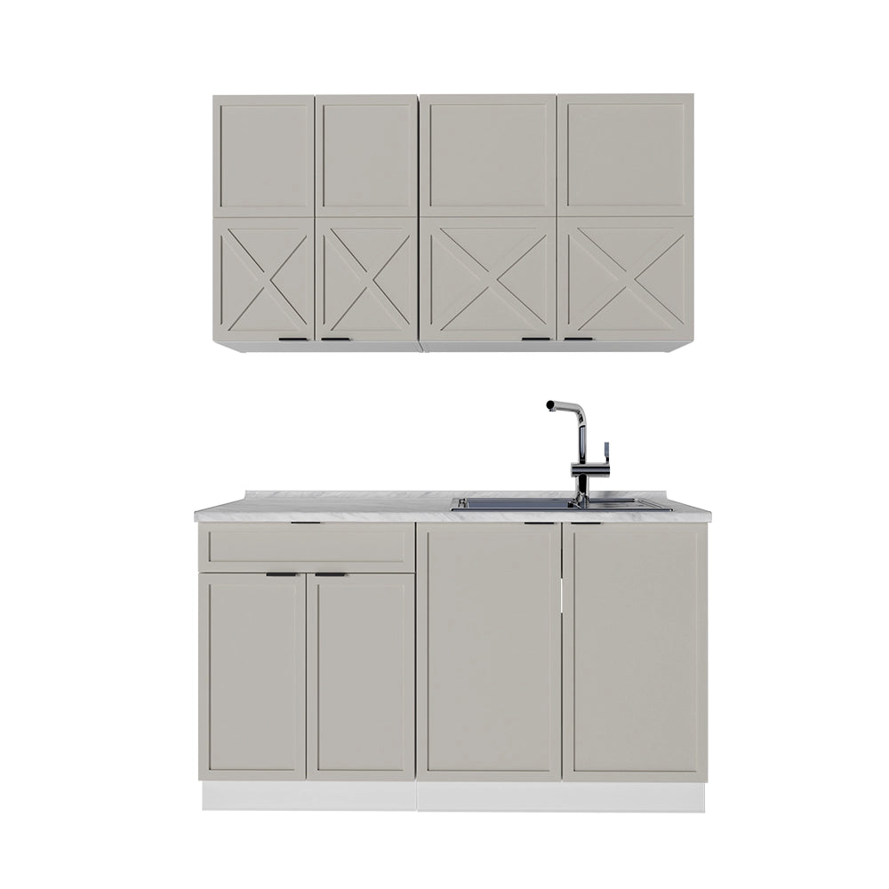 Cucina completa Fame-Line GrigioBeige/Bianco 140 cm senza piano di lavoro Vicco