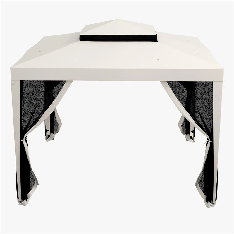 GAZEBO DA GIARDINO 3X3 M CON ZANZARIERA DOPPIO TETTO E 8 FORI IN ACCIAIO E POLIESTERE BIANCO CREMA