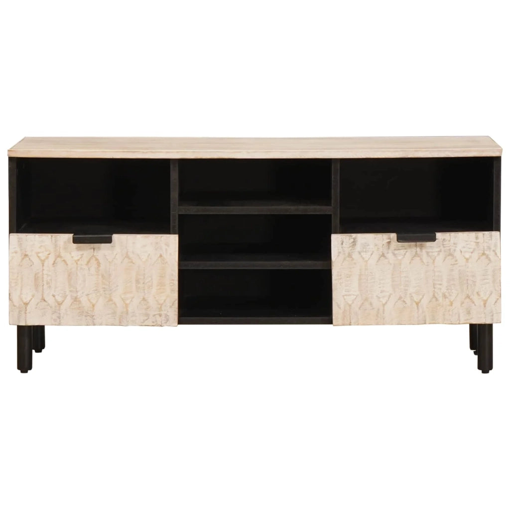 Mobile TV rettangolare moderno con cassetti e ripiani 100 x 33 x 46 cm in legno massello di mango bianco 02_0057770