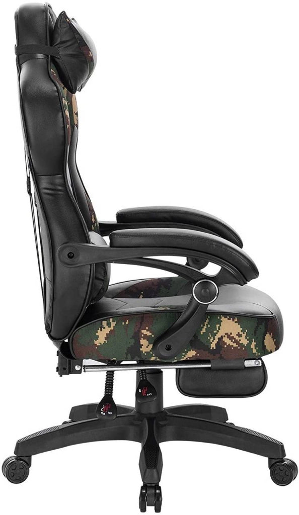 Sedia da ufficio sportiva sedia da gaming con poggiatesta cuscino lombare e poggiapiedi in similpelle mimetica nera 19_0000081