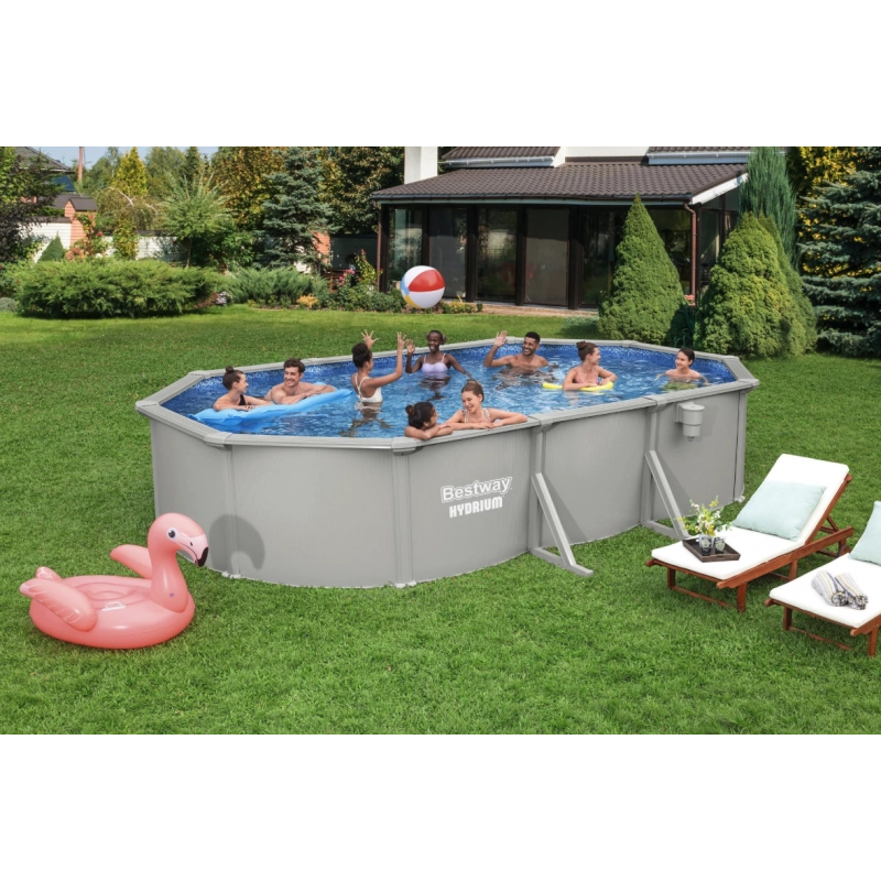 Piscina fuori terra ovale in acciaio con filtro a sabbia e skimmer, 610x360x120 cm con scaletta copertura e basamento - Bestway