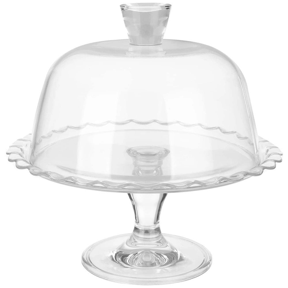 Trade Shop - Alzata Porta Torta Dolci Pasticcini Con Coperchio Trasparente Vetro 26 X 26 X 26 Cm -