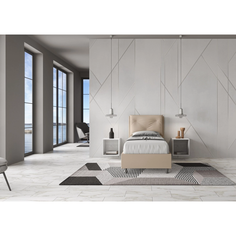 Letto imbottito Singolo 80x190 cm Appia - Similpelle,Tortora,Contenitore
