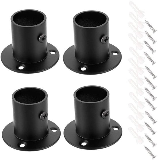 Sostegno per tenda da finestra - 4 pezzi - Acciaio inossidabile - Nero - Sostegno per tenda - Adatto per diametro di tubo 23-25 cm - Sostegno per tenda da finestra