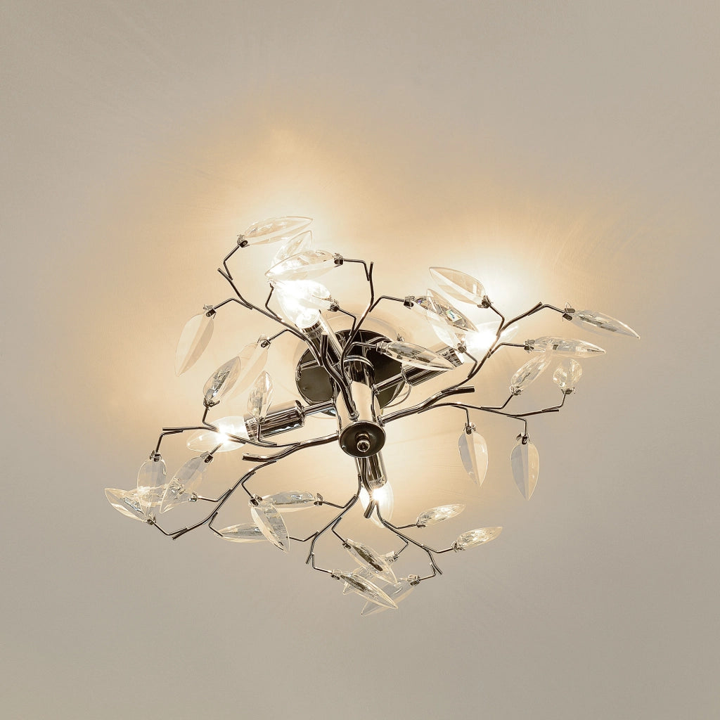 Plafoniera Moderna a 4 Bracci Lampada da Soffitto Senza Paralume Lampadario in Metallo con Cristalli Artificiali [lux.pro]