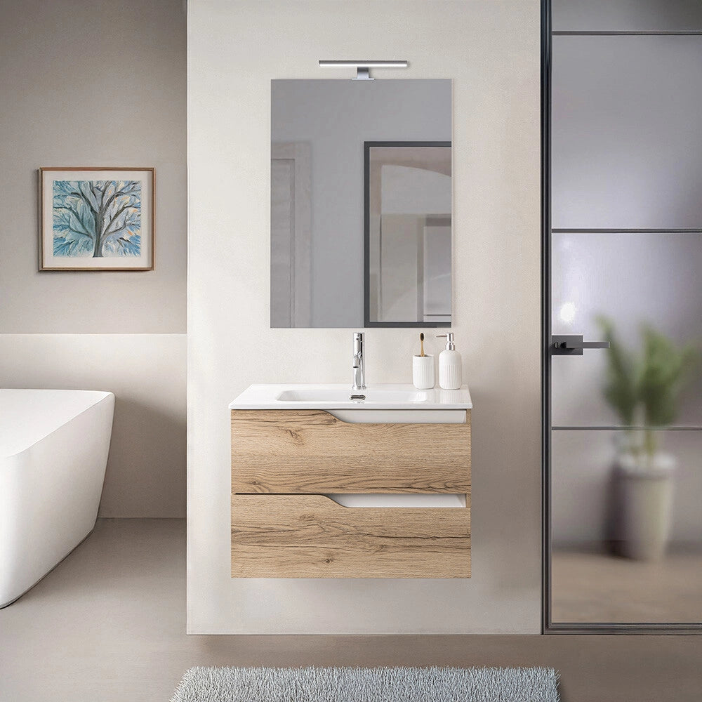 Mobile bagno sospeso 60cm quercia e bianco con lavabo Sumya